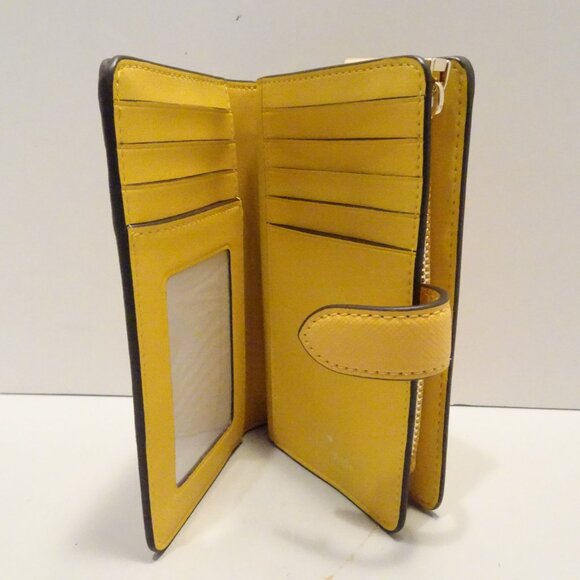 Kate Spade Madison Saffiano Leather Medium Compact Bifold Wallet Mustard Yellow - Picture 4 of 5